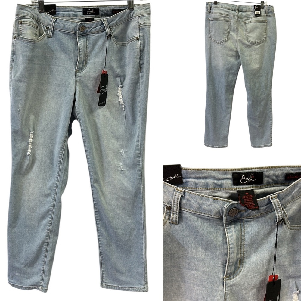 Earl Jeans Light Wash Distressed Stretch Denim Skinny Ankle Blue Jeans Womens 14